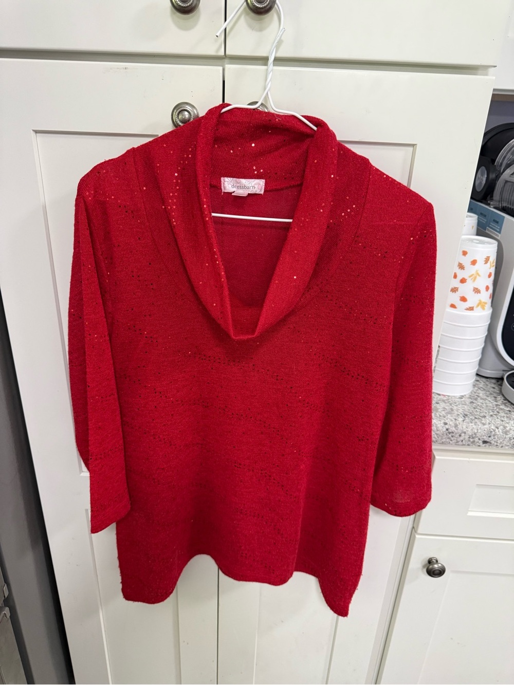 dressbarn Red Sparkle Cowl Neck Sweater